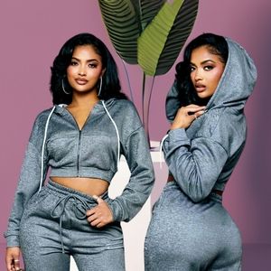 SWS Women's Heathered Gray Zip Up Cropped Fleece Hoodie